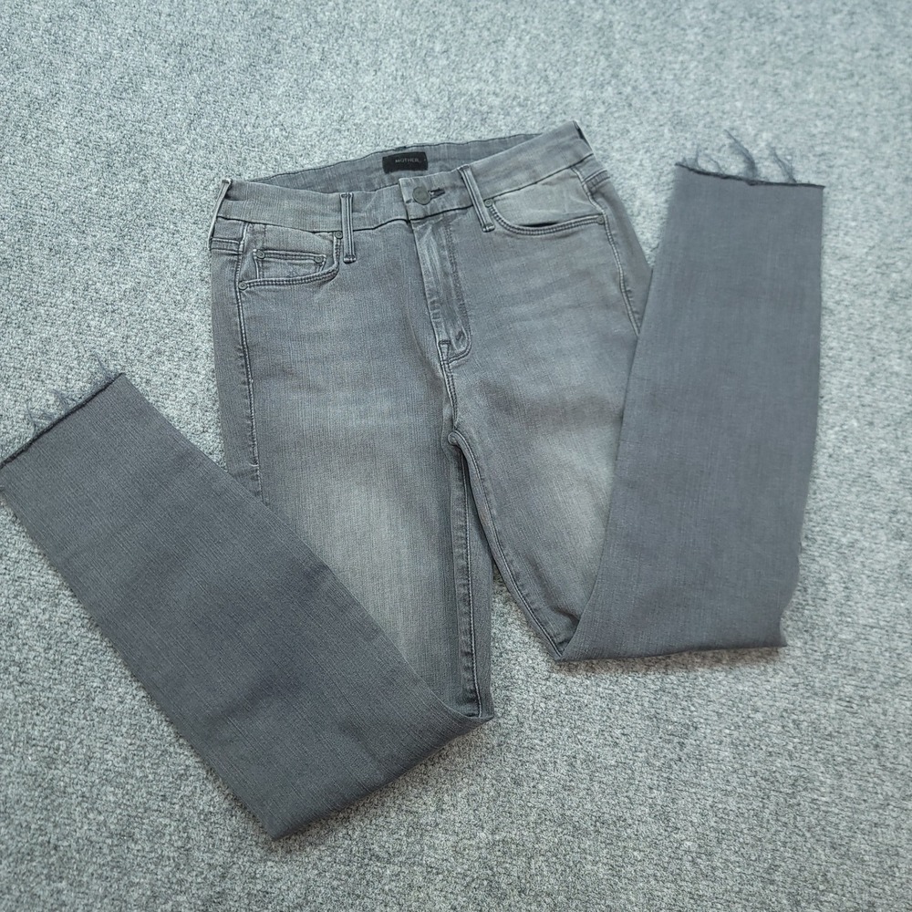 Mother The Looker Ankle Fray Jeans Grey Burning Out Lanterns Distressed 25
